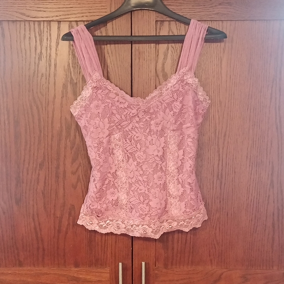 Ideology Tops - Beautiful Ideology Pink Lace Tank Ladies Medium